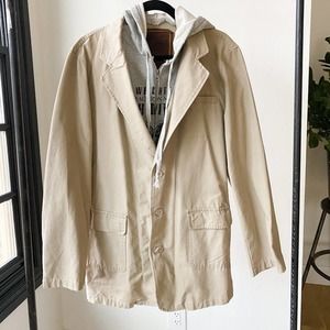 PARTS Men's Tan/Gray Surplus Military Hoodie Lined Double Layer Jacket sz L